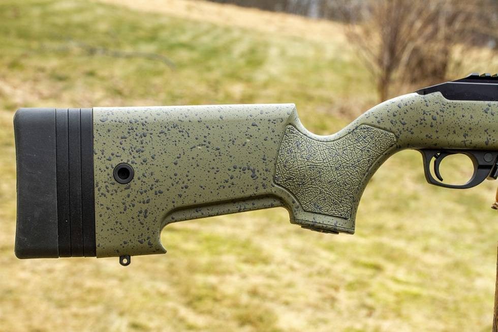 Solid grep: Kolben har voksent godt grep og mulighet for lengdejustering. Kolben på Bergara BXR Rimfire Steel