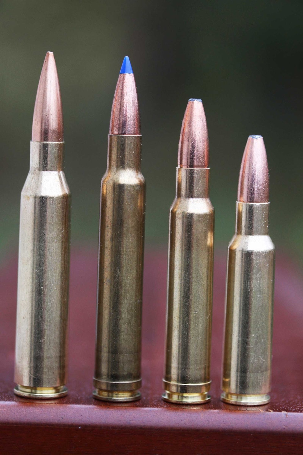 Stort og smått: Magnum-patroner kommer i ulik lengde. Fra venstre .338 Lapua Magnum, .340 Wby Magnum, .338 Win Magnum og nykommeren 8,5 x 55 Blaser Magnum. Test av kaliber 8,5x55 Blaser