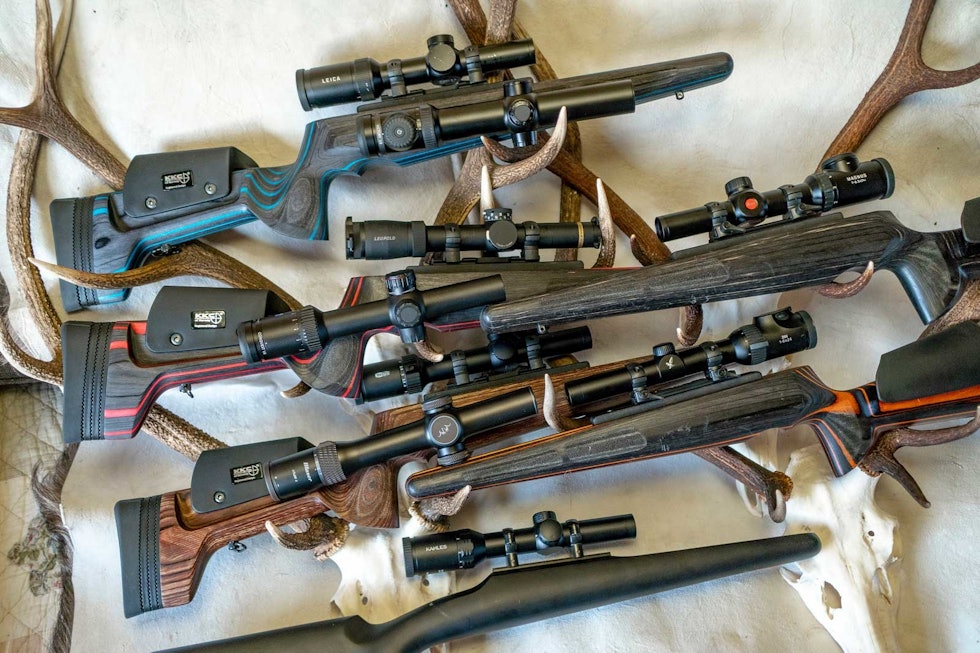Avslørende: Ved å teste riflekikkertene på justerbare KKC-stokker, fikk vi et godt og nøytralt sammenligningsgrunnlag. Blaser Infinity 1-7x28 IC, Zeiss V8 Victory 1-8x30, Leica Magnus i 1-6,3x24, Swarovski Z6i 1-6x24 L, Leica Fortis 6 1-6x2i, Leupold 1-6x24 VX-6 HD, Zeiss Conquest V6 1,1-6x24 Mb, Kahles Helia 1-5x24i, Meopta Meostar R2 1-6x24 RD