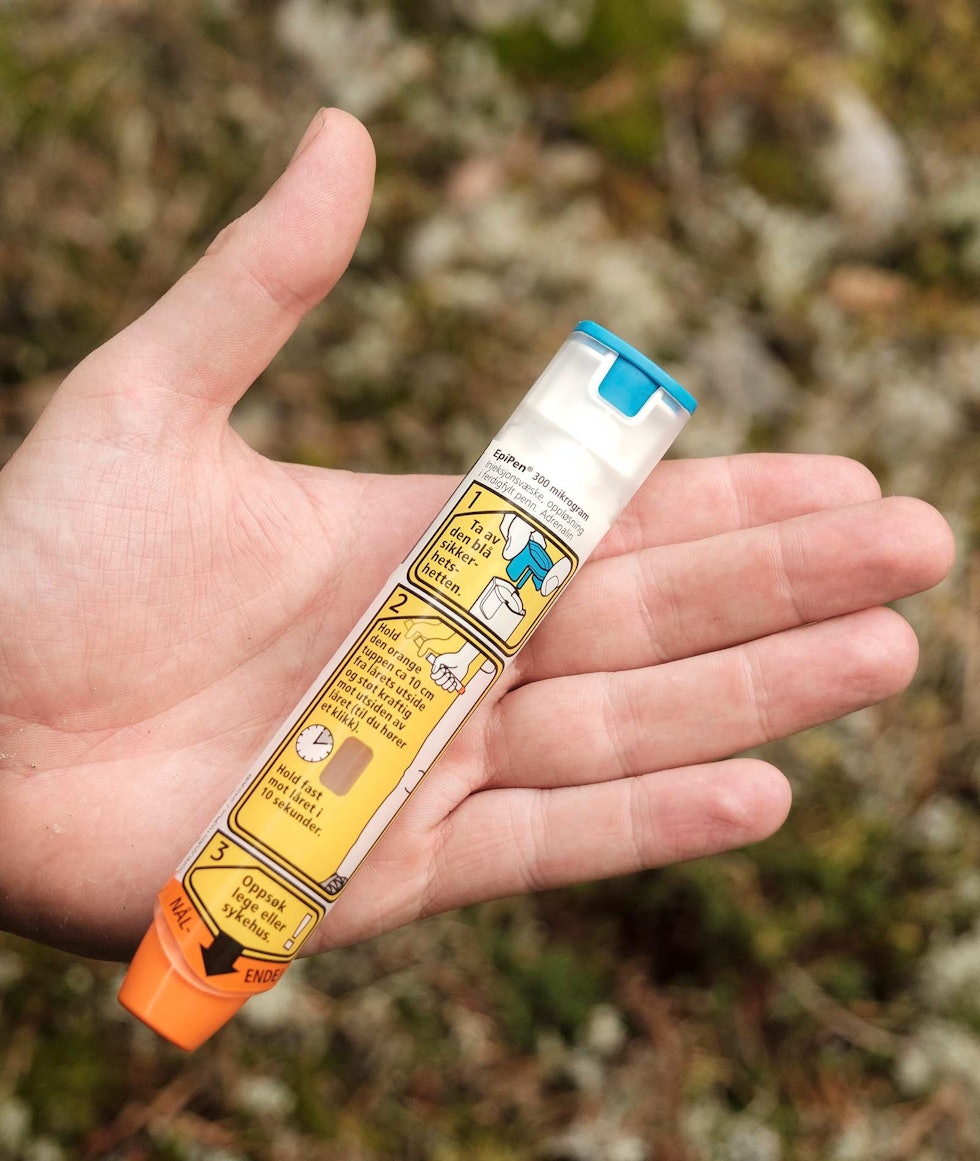 Allergipenn: Allergikere med livstruende allergi har ofte med seg en allergipenn. Den skal settes umiddelbart ved reaksjon, selv om du har sprøyteskrekk. Førstehjelp-på-jakt-9