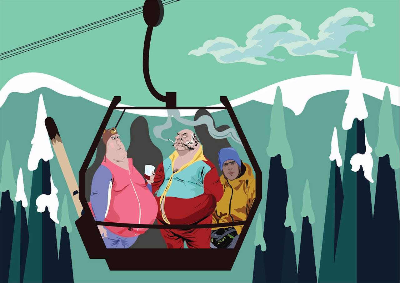 HEISFRUSTRASJON: Skiheiser kan føre til mange følelser, også frustrasjon og sinne hvis de kombineres med mellomeuropeere med et unorsk forhold til intimsoner. Illustrasjon: May-Britt Blikken HEISFRUSTRASJON: Skiheiser kan føre til mange følelser, også frustrasjon og sinne hvis de kombineres med mellomeuropeere med et unorsk forhold til intimsoner. Illustrasjon: May-Britt Blikken