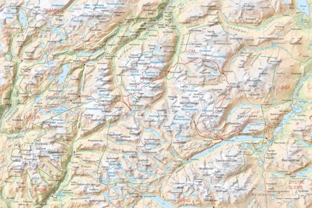 Oversiktakart over høgruta i Jotunheimen. Oversiktakart over høgruta i Jotunheimen.