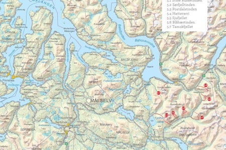 Oversiktskart over Balsfjorden og Tamokdalen. Fra Toppturer i Troms. Oversiktskart over Balsfjorden og Tamokdalen. Fra Toppturer i Troms.
