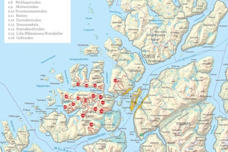 Oversiktskart over Kvaløya. Fra Toppturer i Troms. Oversiktskart over Kvaløya. Fra Toppturer i Troms.