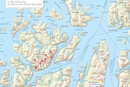 Oversiktskart over Ringvassøya. Fra Toppturer i Troms.