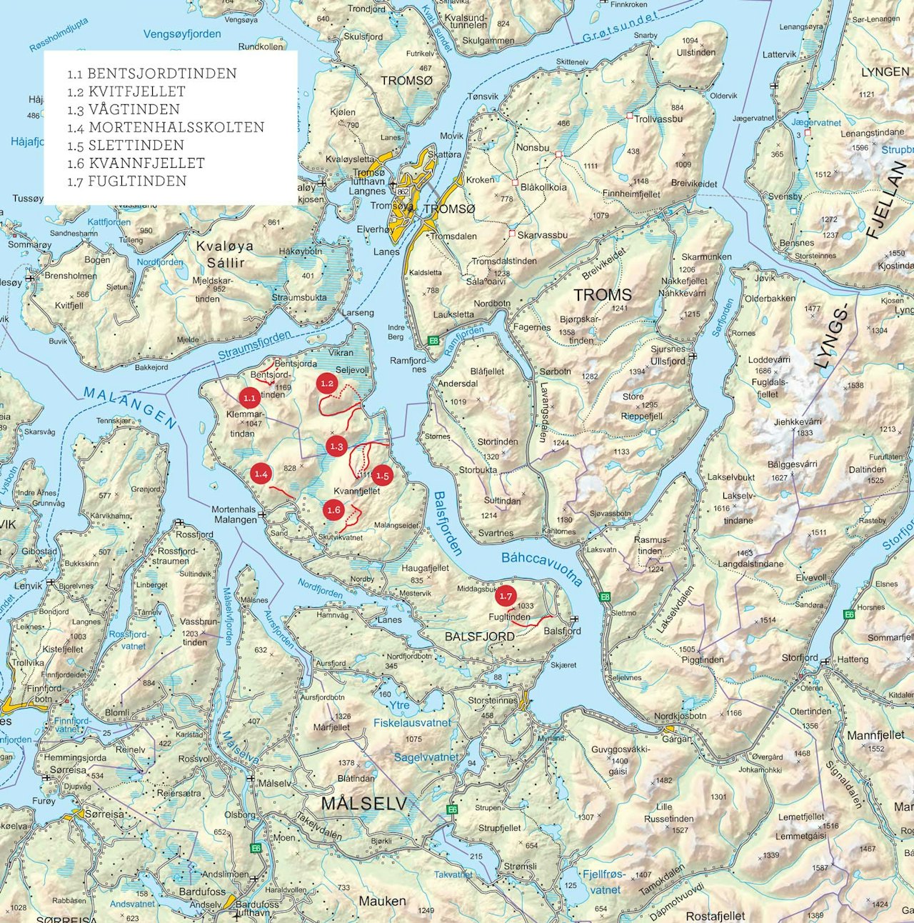 Oversiktskart over Malangen. Fra Toppturer i Troms.