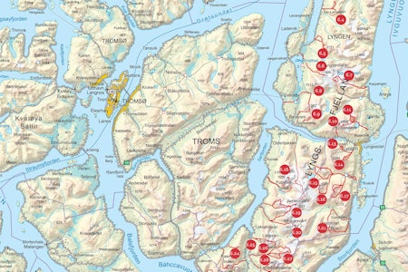 Oversiktskart over Lyngsalpene. Fra Toppturer i Troms.