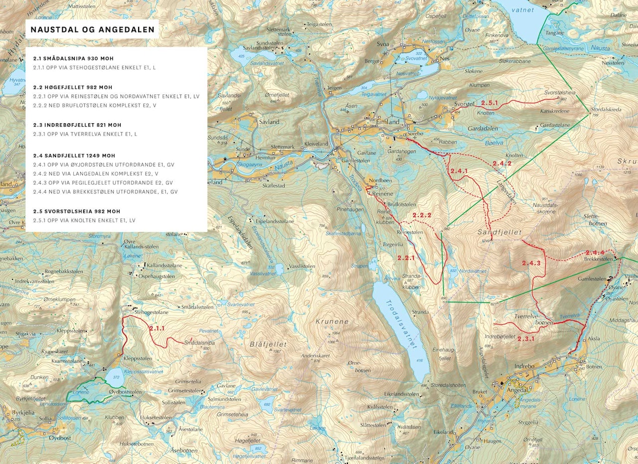 Oversiktskart over Naustdalen og Angedalen. Fra Toppturar i Sunnfjord. Oversiktskart over Naustdalen og Angedalen. Fra Toppturar i Sunnfjord.