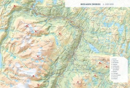 Oversiktskart over Beiarn Nord. Fra Toppturer rundt Bodø.