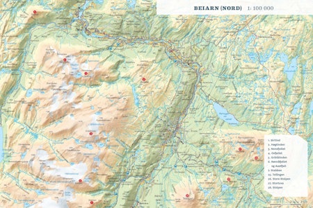 Oversiktskart over Beiarn Nord. Fra Toppturer rundt Bodø. Oversiktskart over Beiarn Nord. Fra Toppturer rundt Bodø.