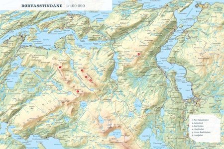 Oversiktskart over Børvasstindan. Fra Toppturer rundt Bodø.
