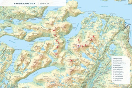 Oversiktskart over Sjunkfjorden. Fra Toppturer rundt Bodø.