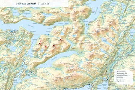 Oversiktskart over Mistfjorden. Fra Toppturer rundt Bodø. Mistfjorden Bodø Topptur