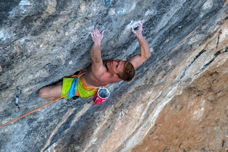 Magnus Midtbø går Papichulo (9a+). Foto: Tom Thudium Magnus Midtbø går Papichulo (9a+). Foto: Tom Thudium