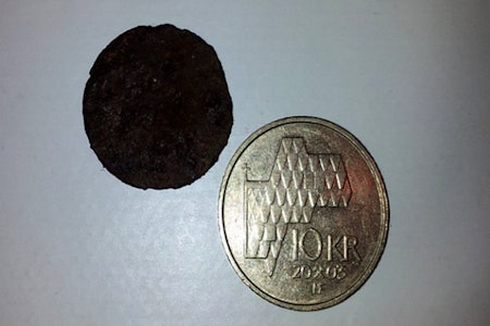 Mynten som ble funnet på Storen, sammen med en tier. Foto: Jørn Hofsø Hjellnes Mynten som ble funnet på Storen, sammen med en tier. Foto: Jørn Hofsø Hjellnes