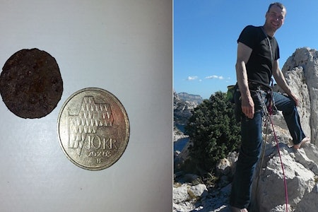 Det var Jørn Hofsø Hjellnes som fant mynten på toppen av Storen. Faksimile fra Nrk.no/sognogfjordane Det var Jørn Hofsø Hjellnes som fant mynten på toppen av Storen. Faksimile fra Nrk.no/sognogfjordane