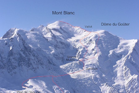 Den øvre delen av ruten Grand Mulet på Mont Blanc. Foto: Wikipedia Den øvre delen av ruten Grand Mulet på Mont Blanc. Foto: Wikipedia