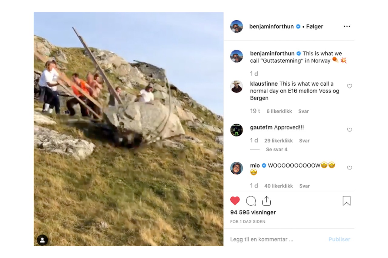 FÅR KRITIKK: Benjamin Forthun og kompisgjengen har fått kritikk etter denne Instagram-posten. Foto: Skjermdump/Instagram FÅR KRITIKK: Benjamin Forthun og kompisgjengen har fått kritikk etter denne Instagram-posten. Foto: Skjermdump/Instagram