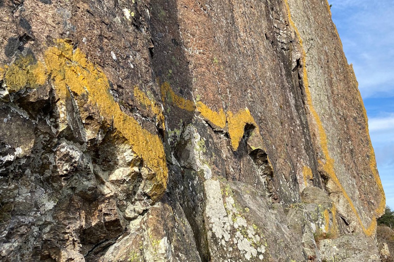 Kunstneren sier at malingen er miljøvennlig og vil bli borte innen fire til åtte uker. Malingen står seg imidlertid godt 16. oktober, åtte uker etter «intervensjonen», tross regnet de siste ukene. Foto: Håvard Klevberg Kunstneren sier at malingen er miljøvennlig og vil bli borte innen fire til åtte uker. Malingen står seg imidlertid godt 16. oktober, åtte uker etter «intervensjonen», tross regnet de siste ukene. Foto: Håvard Klevberg