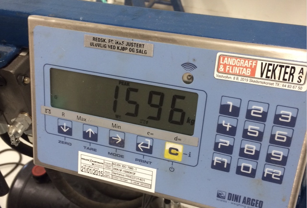 Slyngebrudd på 1596 kg. Slyngebrudd på 1596 kg.