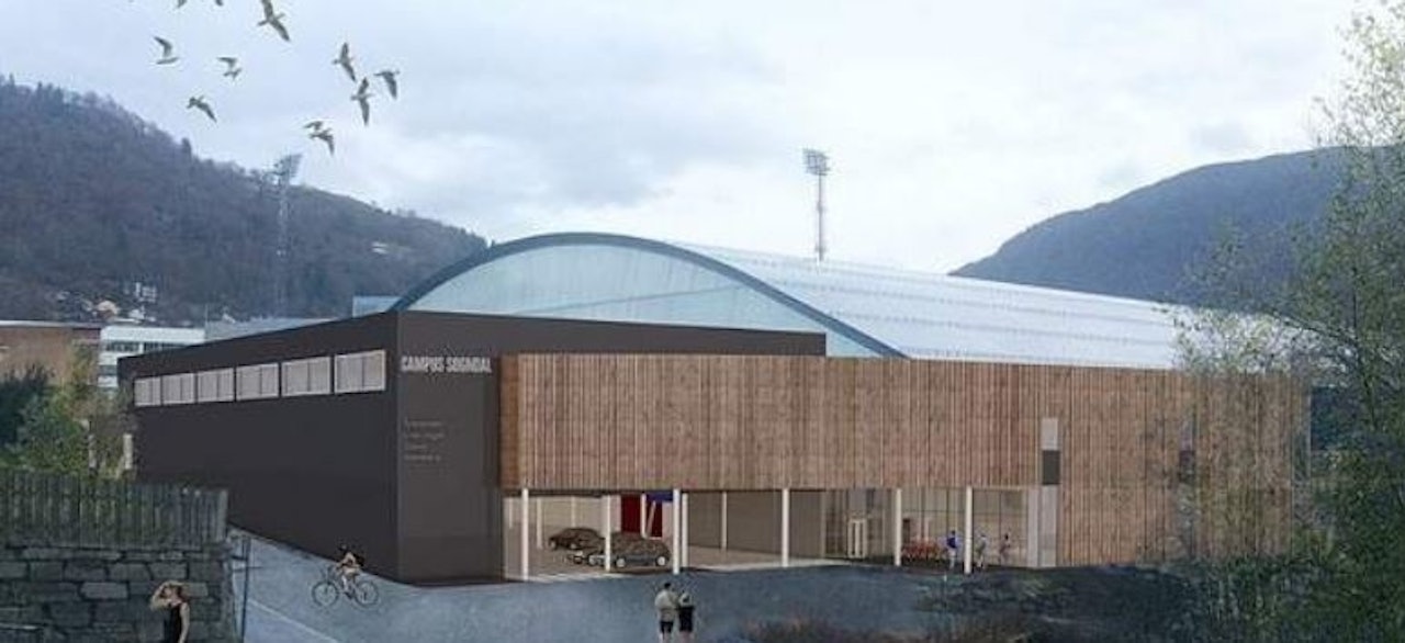 Det blir et helt nytt tilbygg på utsida av Sognahallen som gjør at Sogndal klatresenter får et massivt anlegg. 