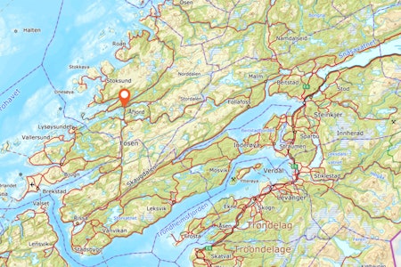 ULYKKE: En person er hardt skadet etter en ulykke ved Harbakk i Åfjord. Foto: Norgeskart Ulykke klatring