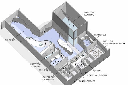 FIN PLAN: Den nye klatrehallen i Kristiansund skal etter planen åpne i høst. klatrehall Kristiansund