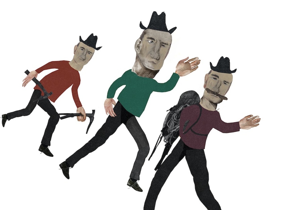 Gamle menn på vei til veggen. Illustrason: Julie Gry Sveistrup Gamle menn på vei til veggen. Illustrason: Julie Gry Sveistrup