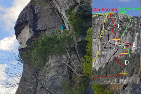 NY RUTE – MIDT I VEPSEBOLET: Erik Grandelius, Tellef Storebakken og Andreas Klarström har etablert ny rute på Andersnatten, midt oppi den planlagte via ferrataen. Foto: Andreas Klarström og Tellef Storebakken Andersnatten via ferrata klatring