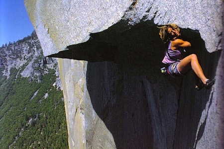 Lynn Hill etter cruxet på ruta; The greate roof (9-).  Lynn Hill etter cruxet på ruta; The greate roof (9-).