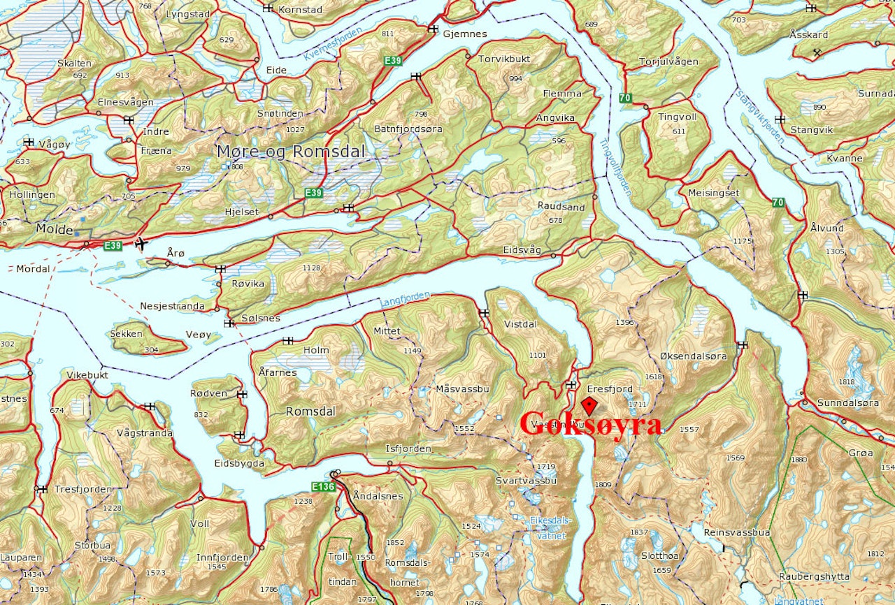 GOKSØYRA: Fjellet ligger i Nesset kommune i Møre og Romsdal. 