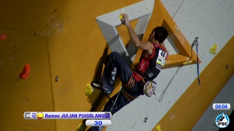 Spanske Ramón Julian Puigblanque havnet på andreplass. Foto: Skjermdump/ifsc-climbing.org