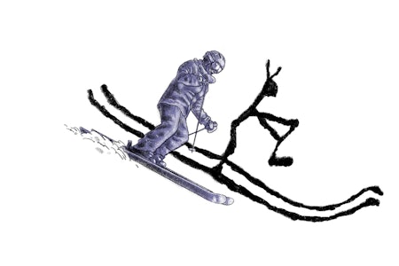 EN HYLLEST TIL GAMMALT RÆL: Tenk at en 20 000 år gammel kinesisk genistrek er overlegen all moderne teknologi i kunsten å ferdes i bratt og snødekt natur? Illustrasjon: Didrik Magnus-Andresen EN HYLLEST TIL GAMMALT RÆL: Tenk at en 20 000 år gammel kinesisk genistrek er overlegen all moderne teknologi i kunsten å ferdes i bratt og snødekt natur? Illustrasjon: Didrik Magnus-Andresen