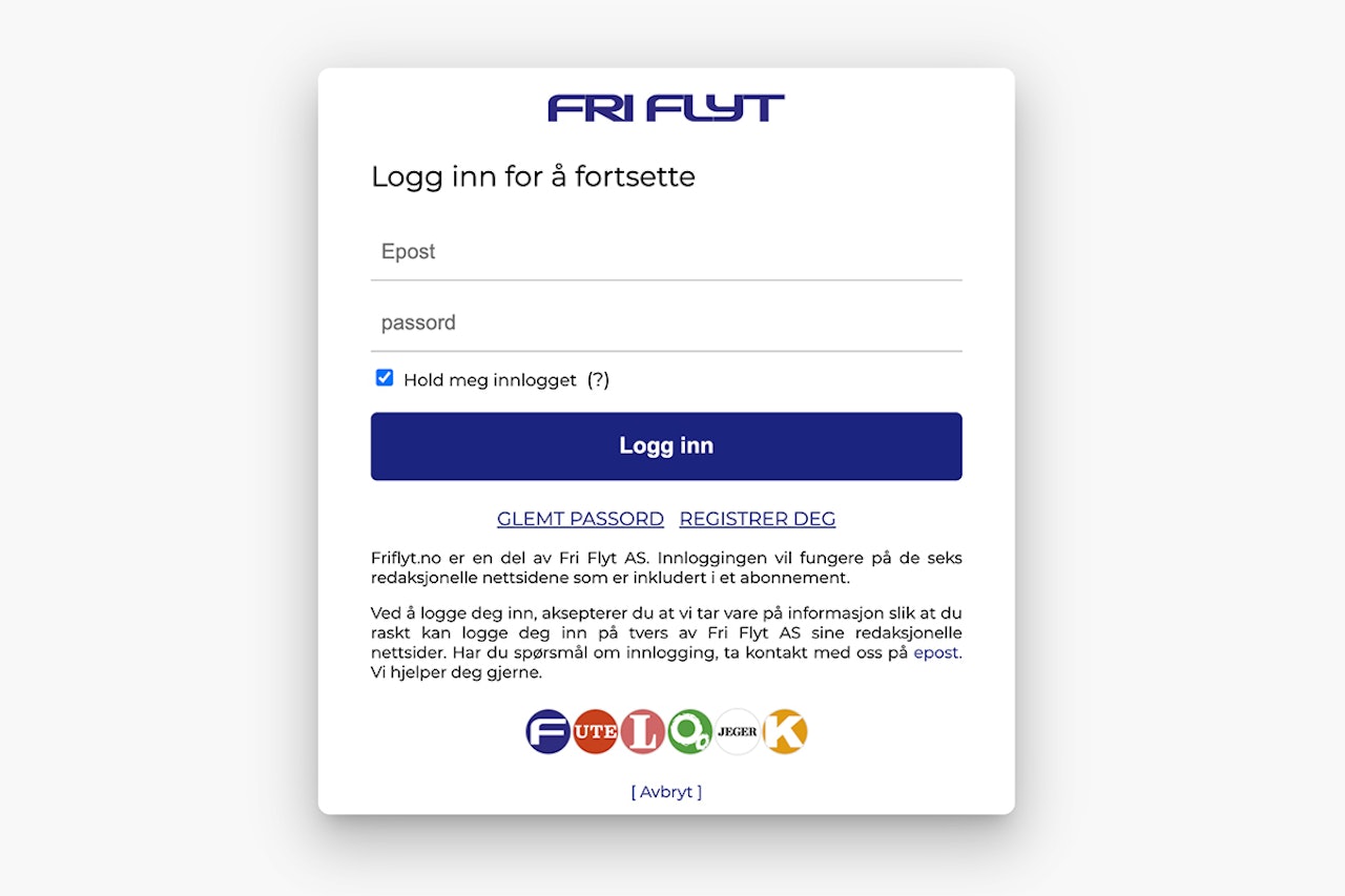 NY INNLOGGING: Les hvorfor du må logge inn på nytt. Foto: Skjermdump Fri Flyt