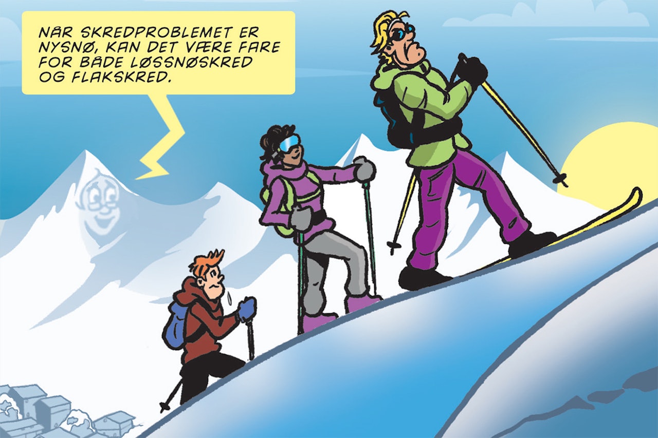 SKREDLÆRING: Med tegneserier laget av Ivan Emberland skal folk nå lære mer om trygg ferdsel i fjellet. Foto: Ivan Emberland