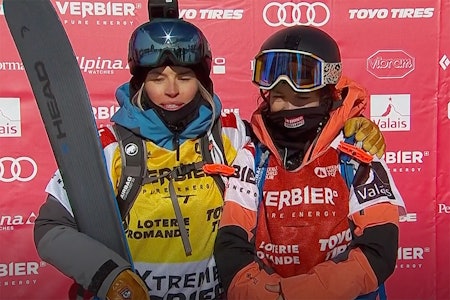 I MÅL: Hedvig Wessel (t.v.) sammen med sammenlagtvinner og Verbier-vinner Elisabeth Gerritzen. Foto: Skjermdump FWT Hedvig Wessel Elisabeth Gerritzen