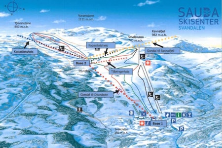 GONDOLPLANER I SAUDA: Plan a er gondolbane til Djuvsbotn, med tilbringerheis mot Smalanuten. Også gondol til Ravnafjell står på ønskelista. Illustrasjon: Sauda vekst Sauda topptur freeride BCC frikjøring pudder gondol ski alpint snowboard randonee
