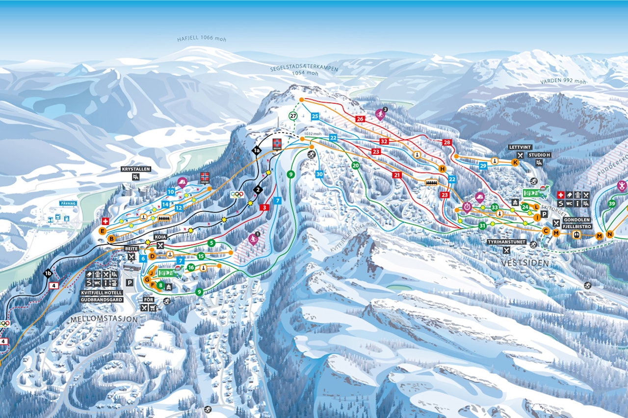 LØYPEKART: Slik ser deler av det nye løypekartet til Kvitfjell ut. Foto: Kvitfjell Kvitfjell løypekart