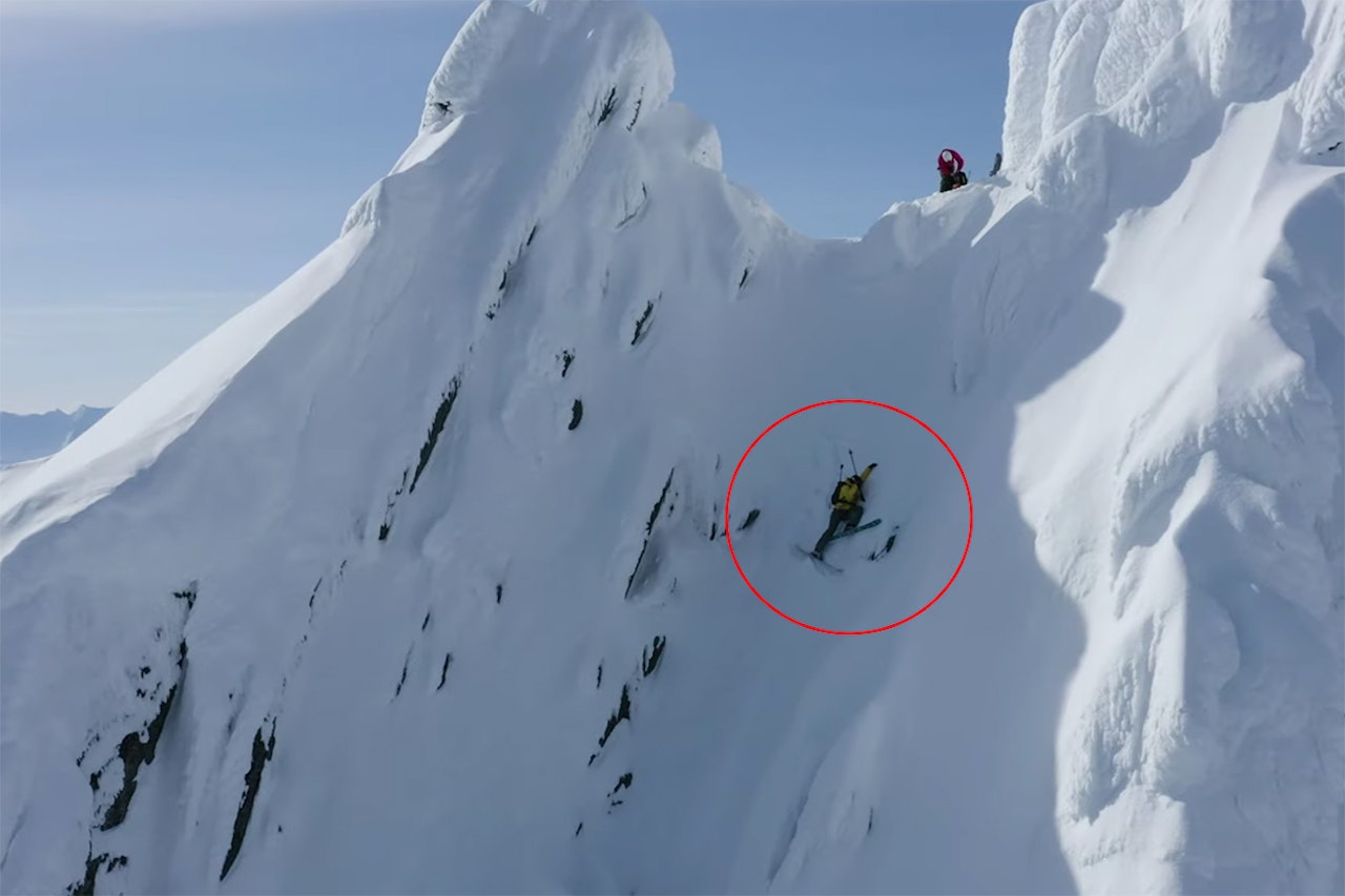 DRAMATISK: Det er dramatisk når Nikolai Schirmer sklir i toppen av renna. Foto: Skjermdump Nikolai Schirmer lyngen