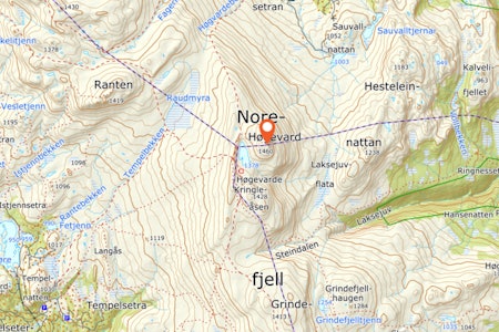SAVNET: En mann er savnet etter skitur på Høgevarde. Foto: Norgeskart Høgevarde savnet