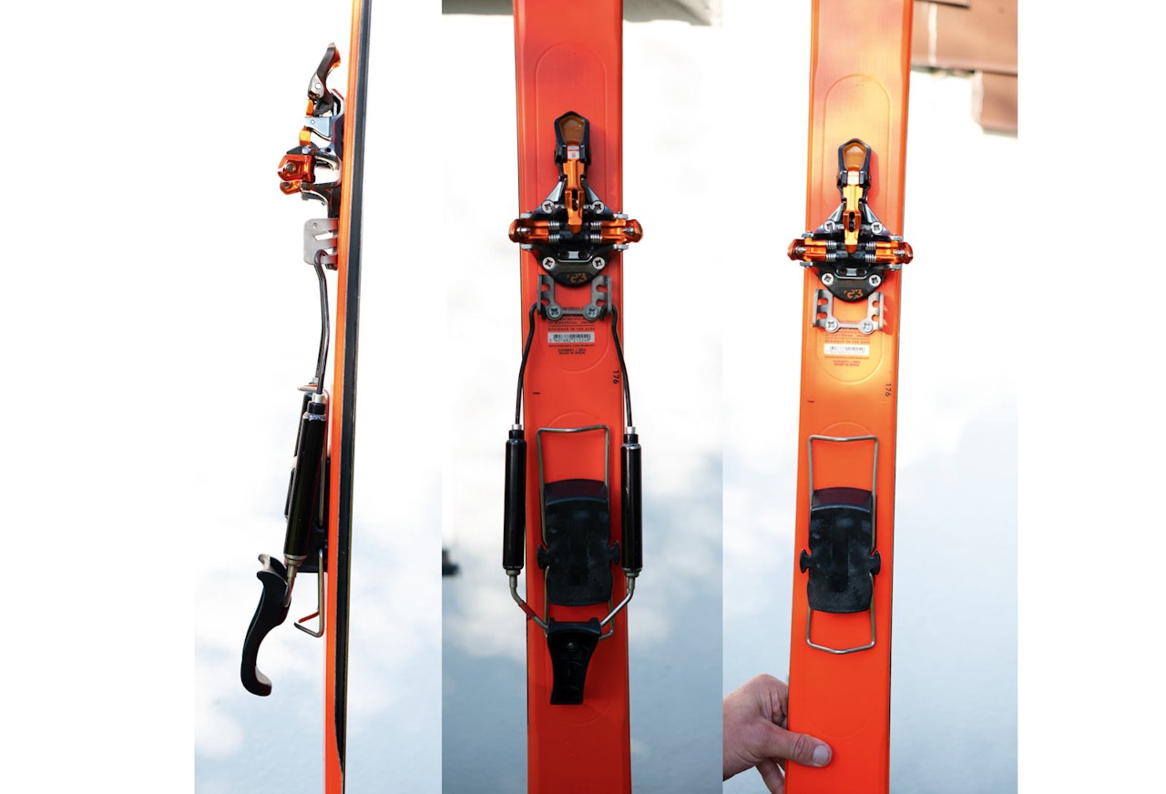 UT OG GÅ! Tylers binding i kjøre-og gåmodus. Du ser braketten tydelig der bøylen er festet i kjøremodus. Du kan feste bøylen i ulike posisjoner for ulik kjøremotstand. UT OG GÅ! Tylers binding i kjøre-og gåmodus. Du ser braketten tydelig der bøylen er festet i kjøremodus. Du kan feste bøylen i ulike posisjoner for ulik kjøremotstand.