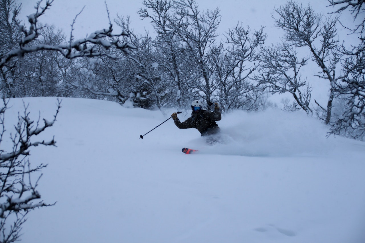 PUDDER: Raulandsfjell var et av stedene som virkelig kunne by på nysnø i helga. Foto: Ulrik Evensen Skikjører på Raulandsfjell