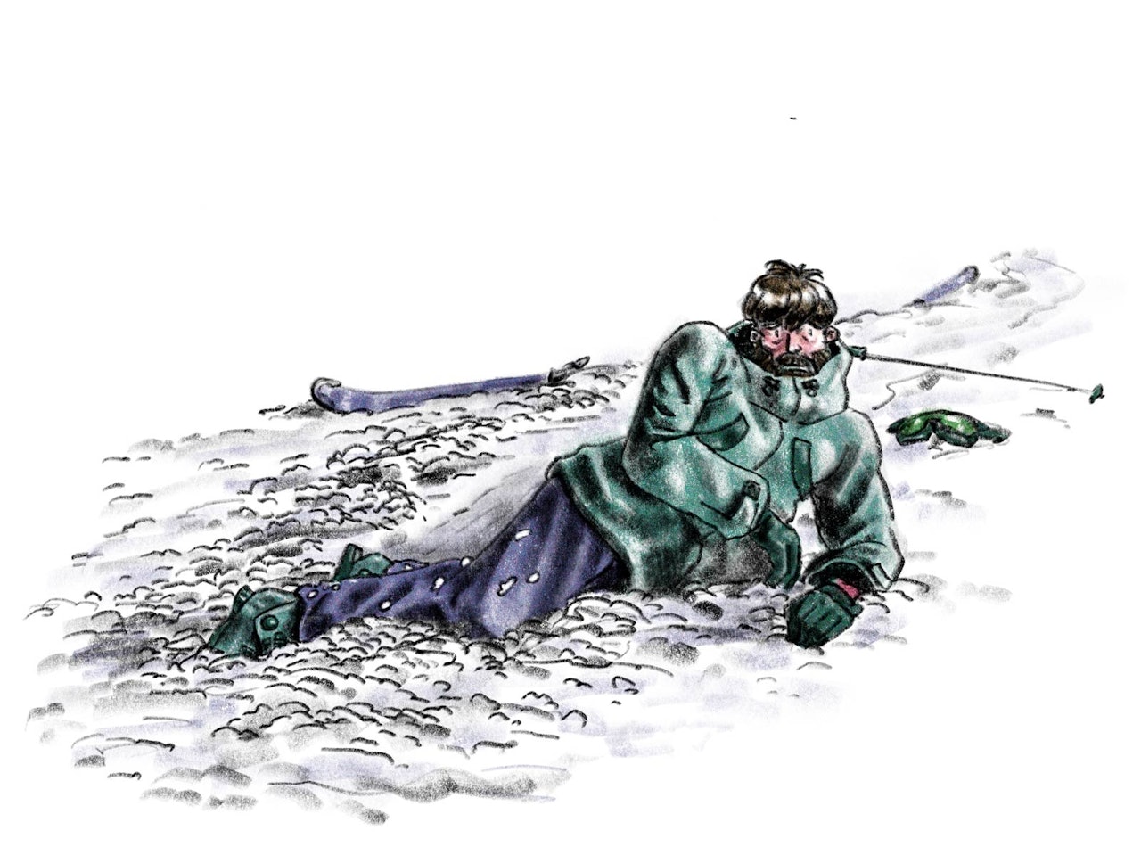 SOLOSPILL: Er det de introverte eller ekstroverte som er best på ski? Illustrasjon: Didrik Magnus-Andresen