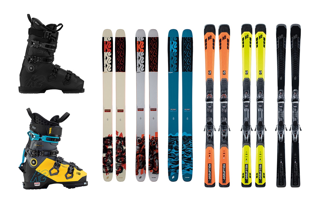 NYHETER FRA K2: De nye K2-støvlene til venstre, sammen med frikjøringsskiene Reckoner i midten og bakkeskiene Disruption til høyre. NYHETER FRA K2: De nye K2-støvlene til venstre, sammen med frikjøringsskiene Reckoner i midten og bakkeskiene Disruption til høyre.
