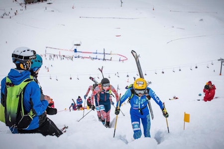 Hans-Inge Klette (60) og Vegard Øie (55) under lørdagens individuelle konkurranse i verdenscupen i randonee i Andorra. Foto: Maurizio Torri
