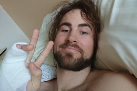 Dennis Risvoll etter ulykken i Fieberbrunn Dennis Risvoll etter ulykken i Fieberbrunn