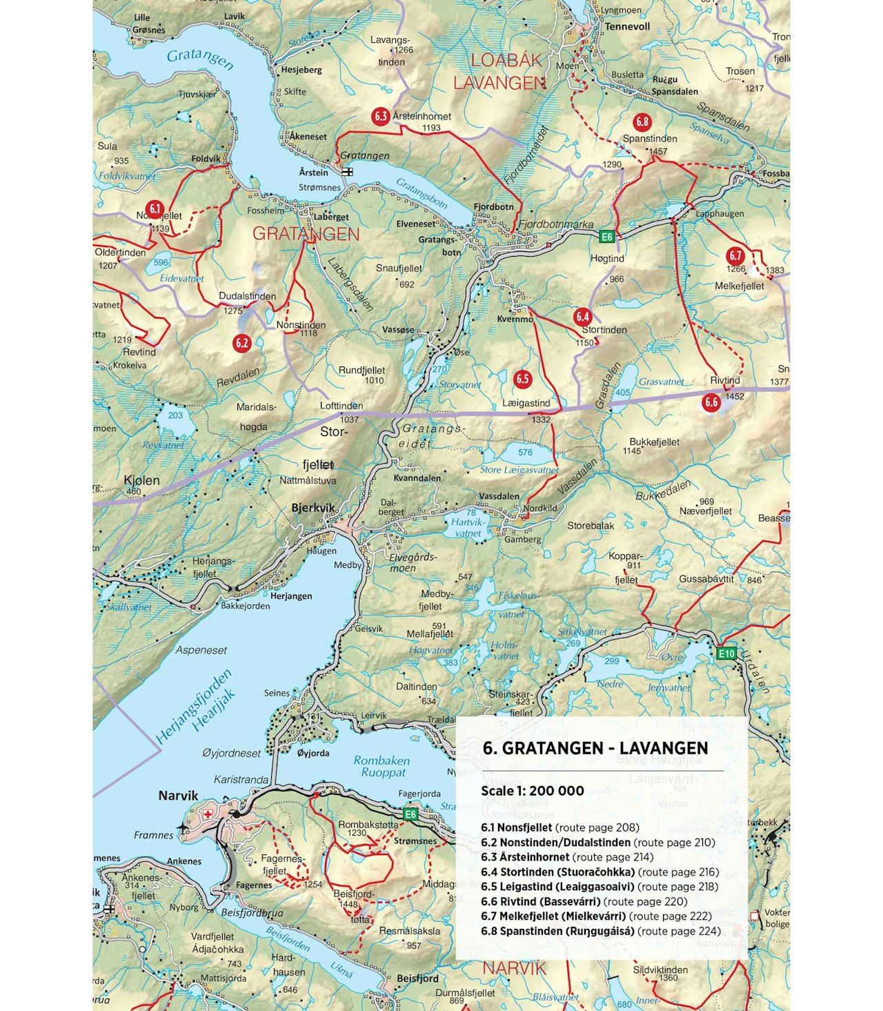 Oversiktskart over Gratangen og Lavangen. Fra Toppturer rundt Narvik.