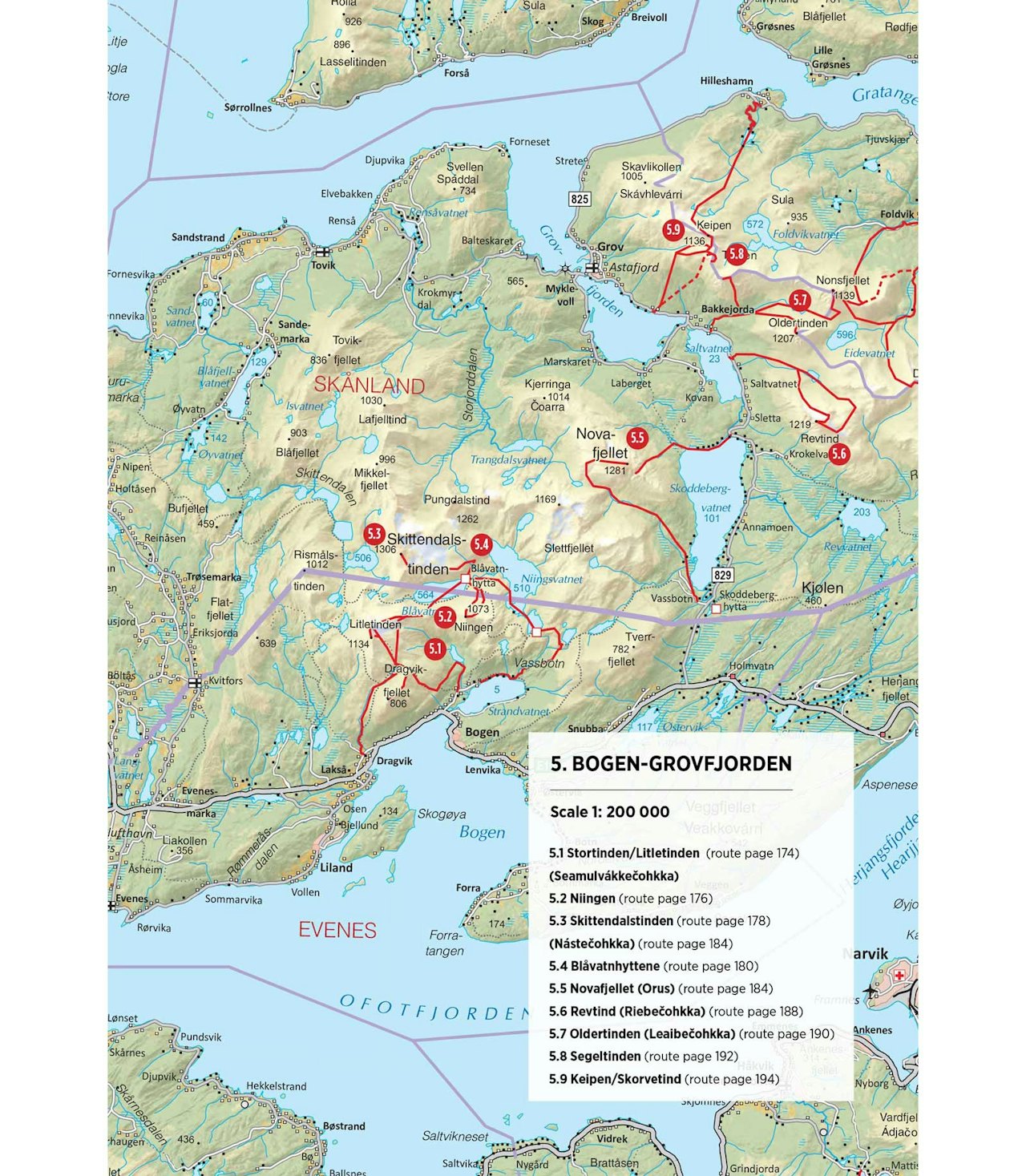 Oversiktskart over Bogen og Grovfjord. Fra Toppturer rundt Narvik.