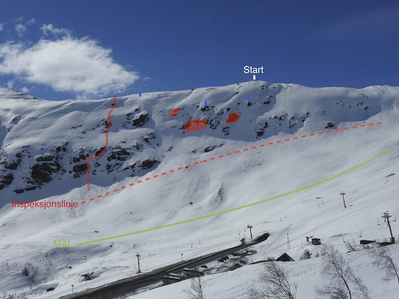KVALIK: Her kjøres RFC dag 1. Røde markering viser hvor langt bort i Fjellsiden man kan kjøre. Bilde: RFC KVALIK: Her kjøres RFC dag 1. Røde markering viser hvor langt bort i Fjellsiden man kan kjøre. Bilde: RFC