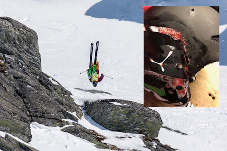 DRAMATISK SKRED: Eirik Schjølberg beviste i fjor at han er en av Norges beste frikjørere da han vant Røldal Freeride Challenge. Lørdag ble han skadet i skred på Lemonsjøen, og knuste hjelmen (innfelt) og pådro seg kraniebrudd. Foto: Espen Mills/ privat DRAMATISK SKRED: Eirik Schjølberg beviste i fjor at han er en av Norges beste frikjørere da han vant Røldal Freeride Challenge. Lørdag ble han skadet i skred på Lemonsjøen, og knuste hjelmen (innfelt) og pådro seg kraniebrudd. Foto: Espen Mills/ privat